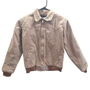 Vintage Carhartt Kids Tan Canvas Quilted Lined Jacket Size Medium (7/8)